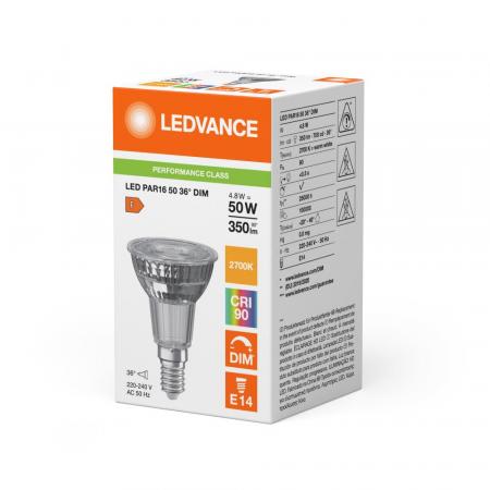 Ledvance E14 PAR16 LED Reflektor Lampe dimmbar 36° 3.7W wie 50W 2700K warmweißes Licht 90Ra - hohe Farbwiedergabe